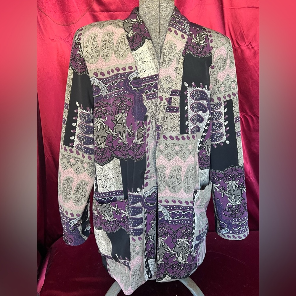 Dress Barn Purple and Black Patchwork Polyester Blazer